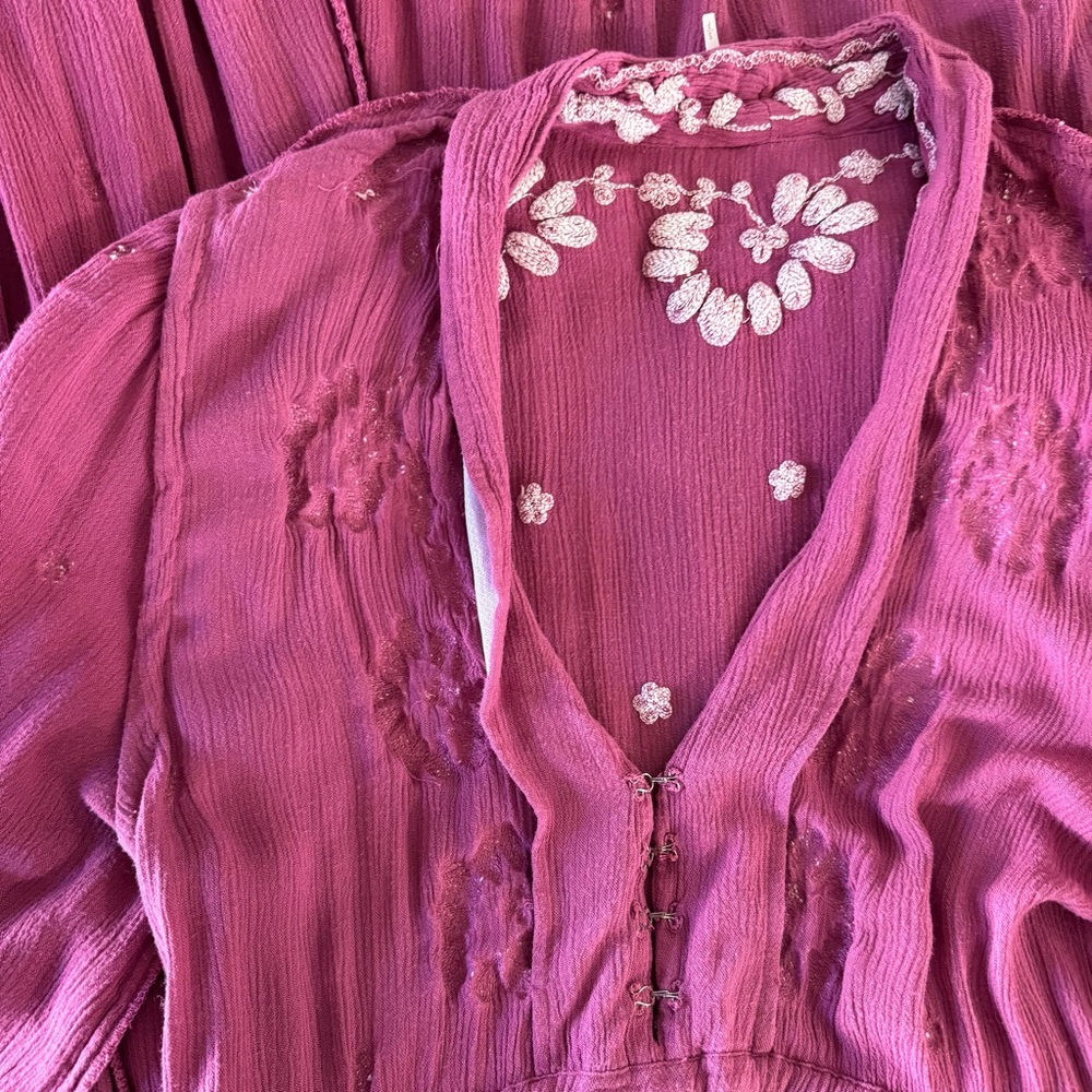 Free People Embroidered Fable Midi Dress - Raspberry Size Small - Picture 12 of 13